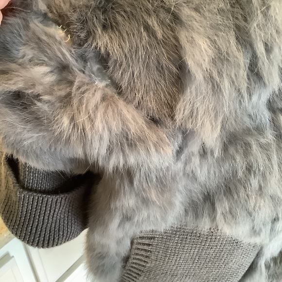Gray Rabbit Fur and Knit Hooded Sweater Size XL by Dolce Cabo - Picture 5 of 14